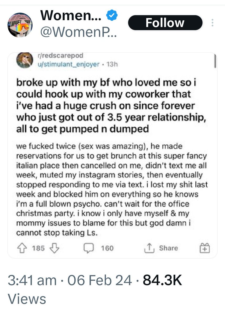 I love how it's so obvious these 'Women Posting Ls' posts are all written by incel men