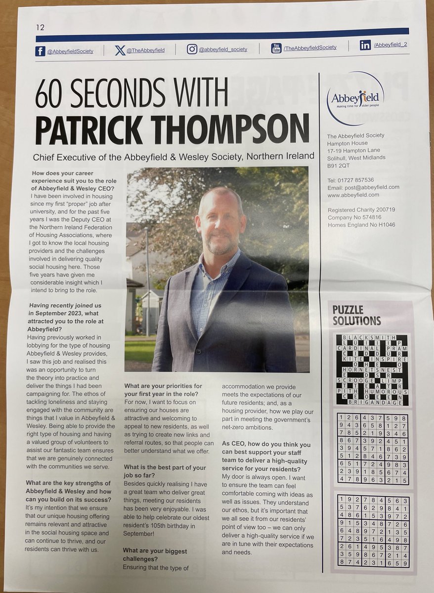 Chuffed to have been profiled in @TheAbbeyfield Voice magazine this month. #olderpeople #housingassociations