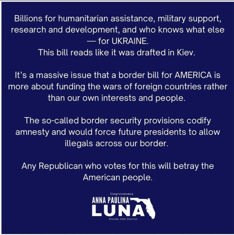 And here’s why some Republicans are voting against the border bill. Gov. Abbott is getting it under control, and I think the reason Biden is fighting him is because Joe wants to use border security as a way to strong-arm conservatives to get more funding for Ukraine.