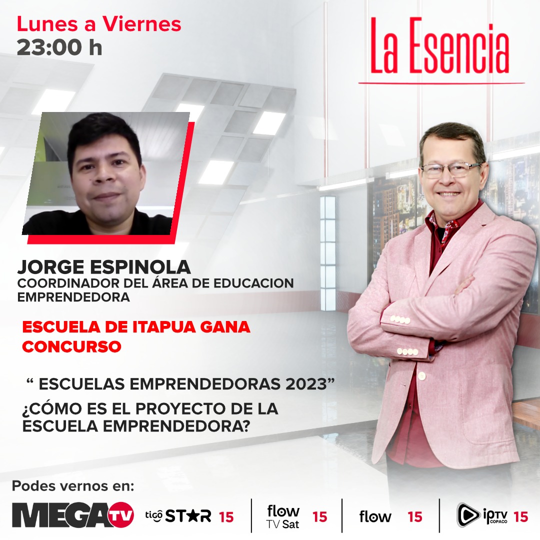 Hoy en #LaEsencia con Juan Fariña 🎙️ 📚 Escuela de Itapúa gana concurso 'Escuelas emprendedoras 2023' ¿Cómo es el proyecto? 🗣️ Hablamos con Jorge Espínola, coordinador del Área de Educación Emprendedora No te lo pierdas 😉 ¡Te esperamos a las 23:00 hs! Miranos en…