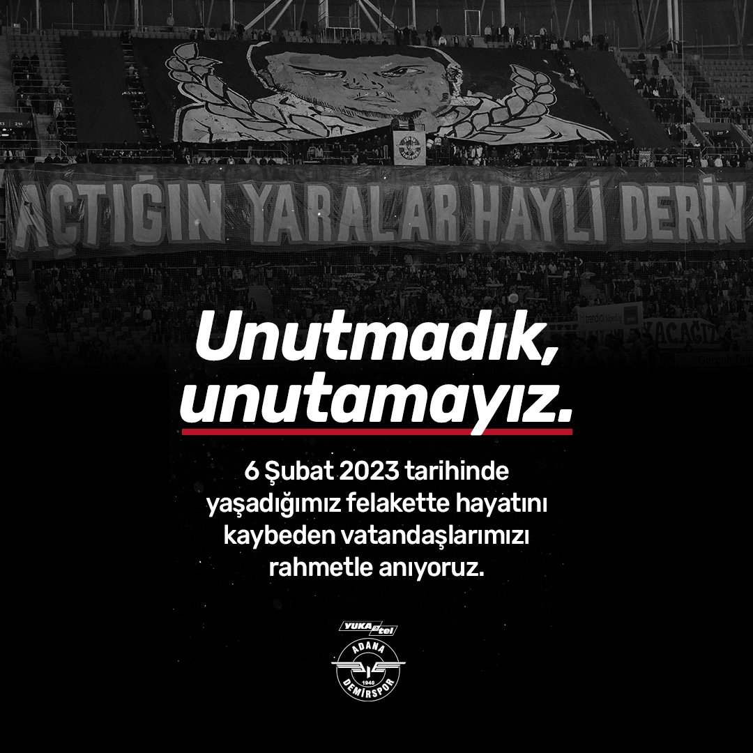 AdsKulubu's tweet photo. Unutmadık, unutamayız.

6 Şubat 2023 tarihinde yaşadığımız felakette hayatını kaybeden vatandaşlarımızı rahmetle anıyoruz. https://t.co/C6itpOmp6W