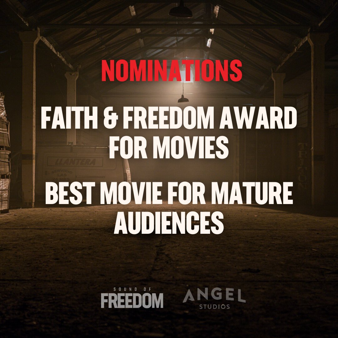 Sound of Freedom has received nominations for the Faith and Freedom Award for Movies as well as Best Movie for Mature Audiences at the 31st Annual Movieguide Awards!