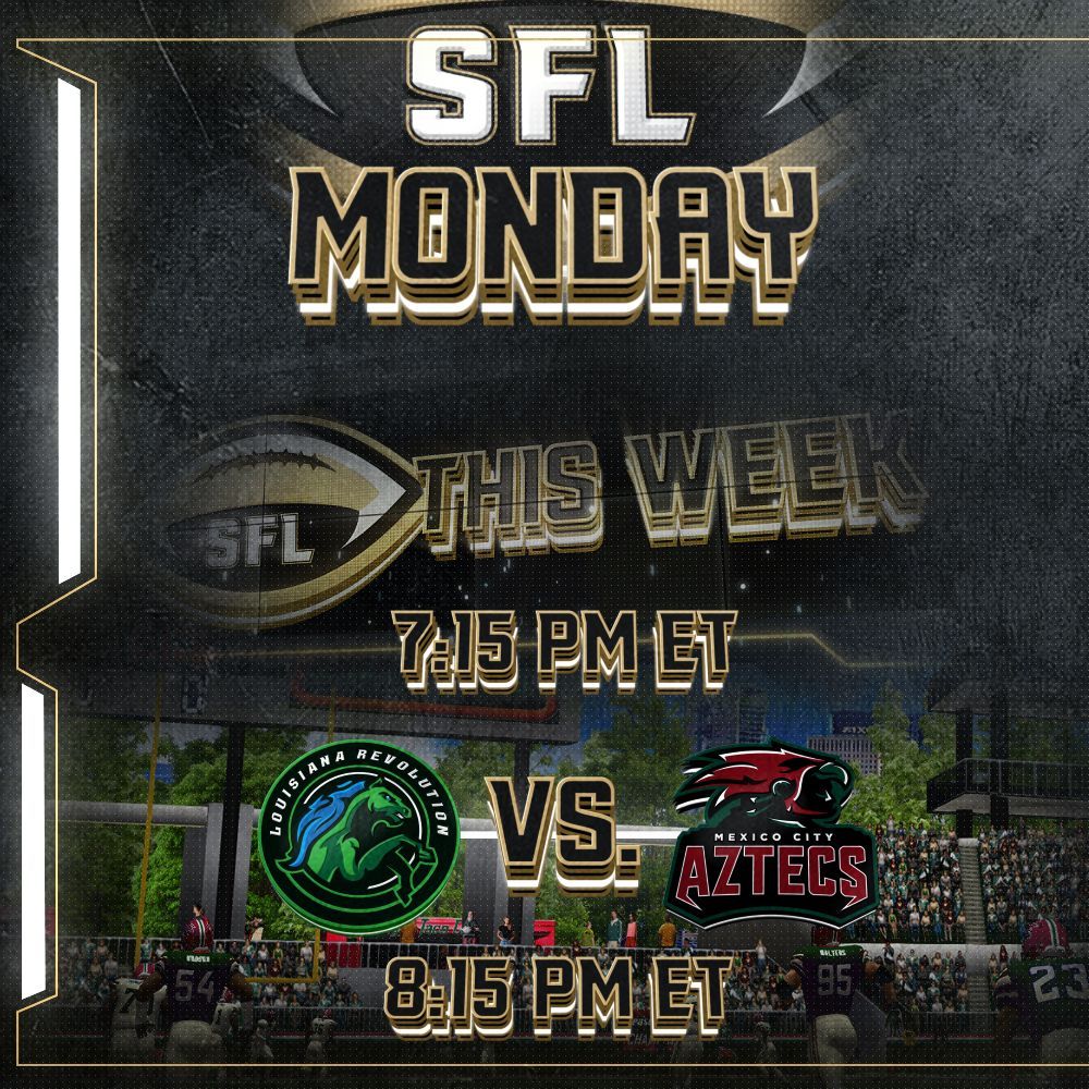 We're recapping the best of Week 4 tonight with Cameron Irvine, Mike O'Neal and the crew of SFL This Week before tonight's newest South Division rivalry between Louisiana and Mexico City! #makeanimpact

SFL This Week: buff.ly/3OnZtHm 

LOU/MEX: buff.ly/48ZqBVb