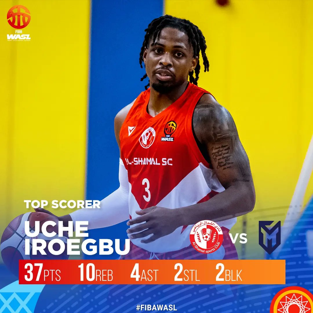 OfficialWASL's tweet photo. The point machine and scoring maestro, Uche Iroegbu, takes the crown as the Top Scorer with an impressive 37 points💥
#FIBA #FIBAWASL #WASL #AlShamalSC #TopScorer https://t.co/rePp6tuj9D