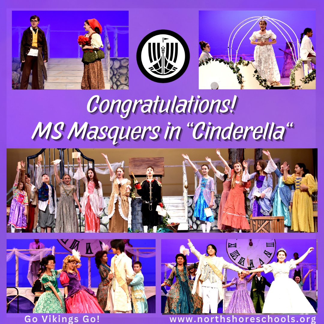 CONGRATS! MS MASQUERS CAST &amp; CREW IN "CINDERELLA"
Thank you to everyone who made "Cinderella" a success including students &amp; teachers-  Mr.  Chillemi (director), Mr. Messemer (music), &amp; Ms.  Kuranishi (dance).   
#GoVikingsGo #msmasquers