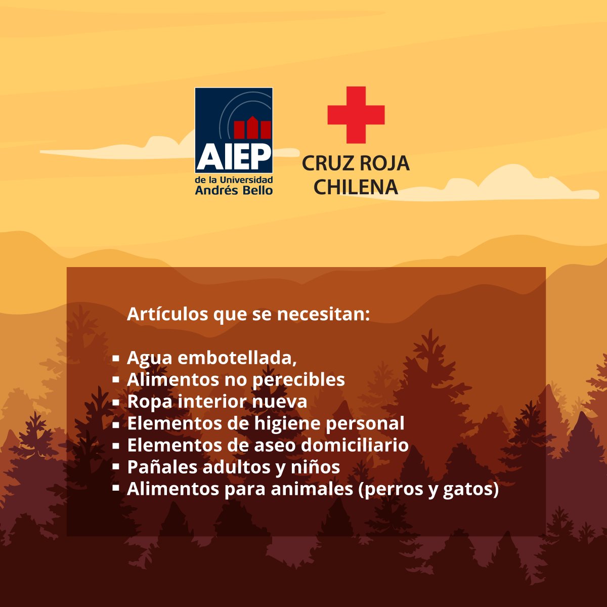 AIEP's tweet photo. 🤝 AIEP se une a @CruzRojaChilena para apoyar a los damnificados por los incendios. 🙌 

Contribuye con agua, alimentos, ropa y más.  Conoce los Centro de Acopio ➡ https://t.co/eLIkbljIJc https://t.co/BTzMJPpVAv