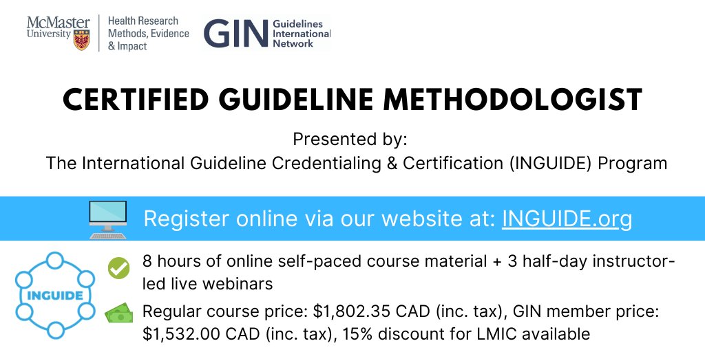 Sign up today for the INGIUDE Certified Guideline Methodologist Course and join us for the upcoming webinar scheduled from February 19th to 21st! Visit our website to learn more about INGUIDE course offerings: INGUIDE.org #methods #guideline #health