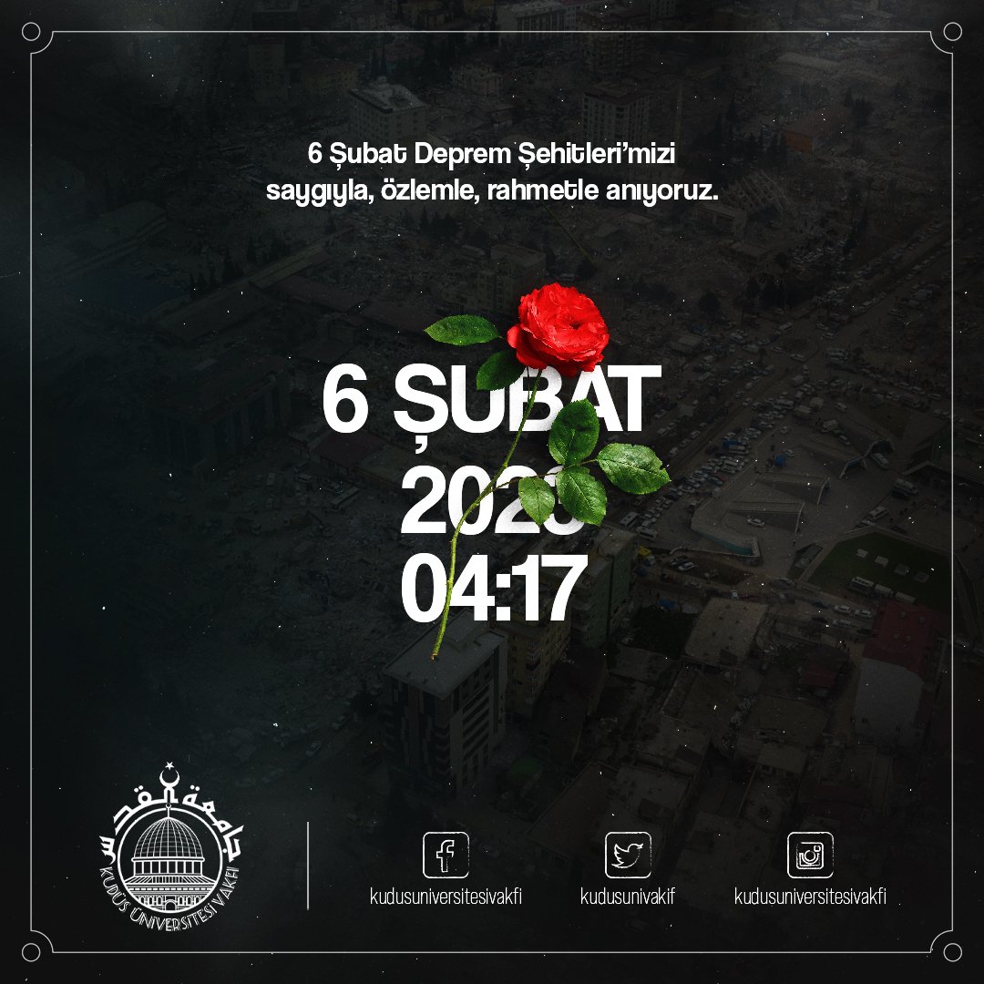 6 Şubat Deprem Şehitleri’mizi saygıyla, özlemle, rahmetle anıyoruz. 🌹

#6şubatdepremi #6şubat #6şubat2023 #kahramanmaraşdeprem #kahramanmaraşdepremi