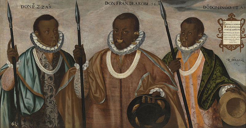 HispaniarumRex's tweet photo. @MuseoDeAmerica @culturagob @MuseosEstatales @Adama_america @casamerica "Los reyes negros de Esmeraldas", Andrés Sánchez Gallque, escuela quiteña, 1599.

La obra muestra a don Francisco de Arobe, gobernador de la región de Esmeraldas (Reino de Quito, actual Ecuador) junto con sus dos hijos, Pedro y Domingo. https://t.co/FxwLBU0WGK