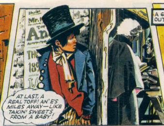 DWUDatabase's tweet photo. The strip reminded me I was going to try watching Artful Dodger on Disney Plus. Hopefully he doesn't say "Cor-Luv-A-Duck! I'd rather the peelers 'ad me than a luny! 'elp! elp!" #DoctorWho #Backtime https://t.co/3dHdZtSPre