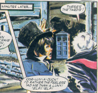 DWUDatabase's tweet photo. The strip reminded me I was going to try watching Artful Dodger on Disney Plus. Hopefully he doesn't say "Cor-Luv-A-Duck! I'd rather the peelers 'ad me than a luny! 'elp! elp!" #DoctorWho #Backtime https://t.co/3dHdZtSPre