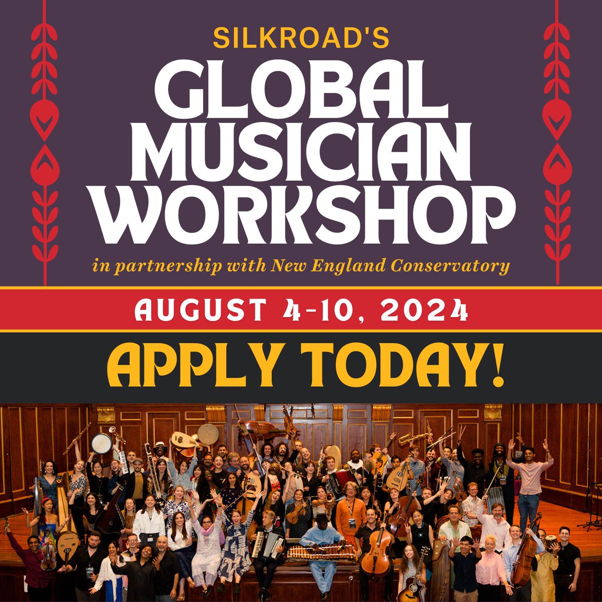 silkroadproject's tweet photo. Applications are open for GMW 2024!

Silkroad's Global Musician Workshop (GMW) is a musician training program modeled after the genesis of the Silkroad Ensemble, to take place in Boston, MA from August 4 - 10, 2024. 

Apply now at the link in bio! https://t.co/0cz0M3Nlip