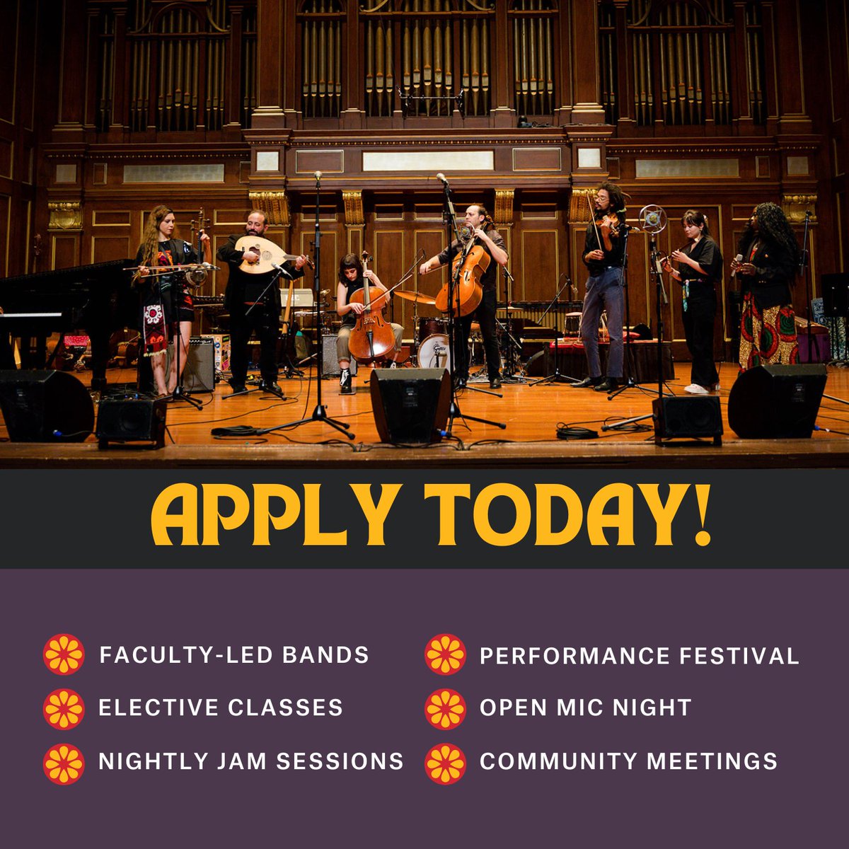 Applications are open for GMW 2024! Silkroad's Global Musician Workshop (GMW) is a musician training program modeled after the genesis of the Silkroad Ensemble, to take place in Boston, MA from August 4 - 10, 2024. Apply now at the link in bio!