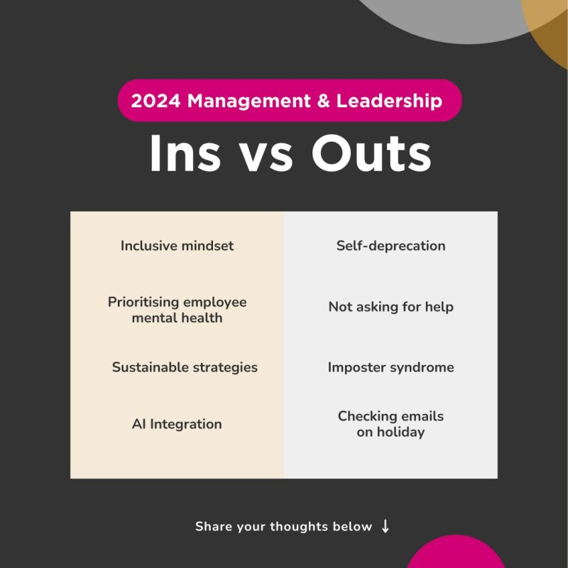 Out with the old and in with the new! 

What are your career/leadership ins and outs for 2024? Comment below 💬