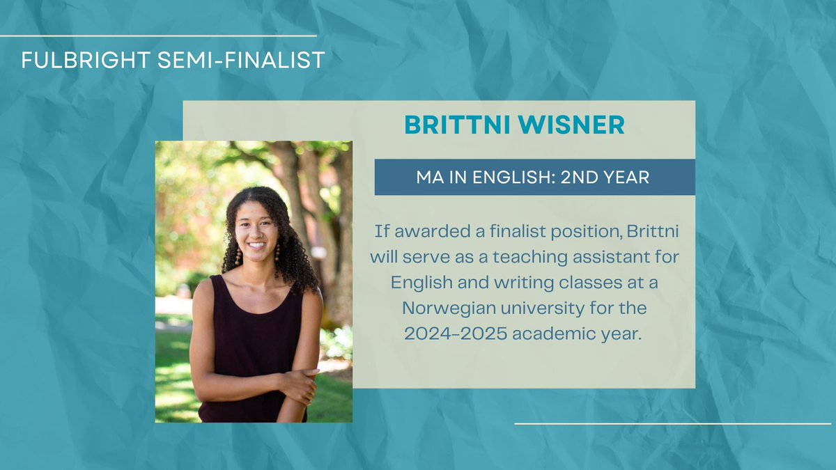 osuswlf's tweet image. One of our incredible @OregonState English MA students, Brittni Wisner, has just been named a #Fulbright semi-finalist for 2024-25. Congrats, Brittni! Everyone here at SWLF is so proud of you! @liberalartsosu