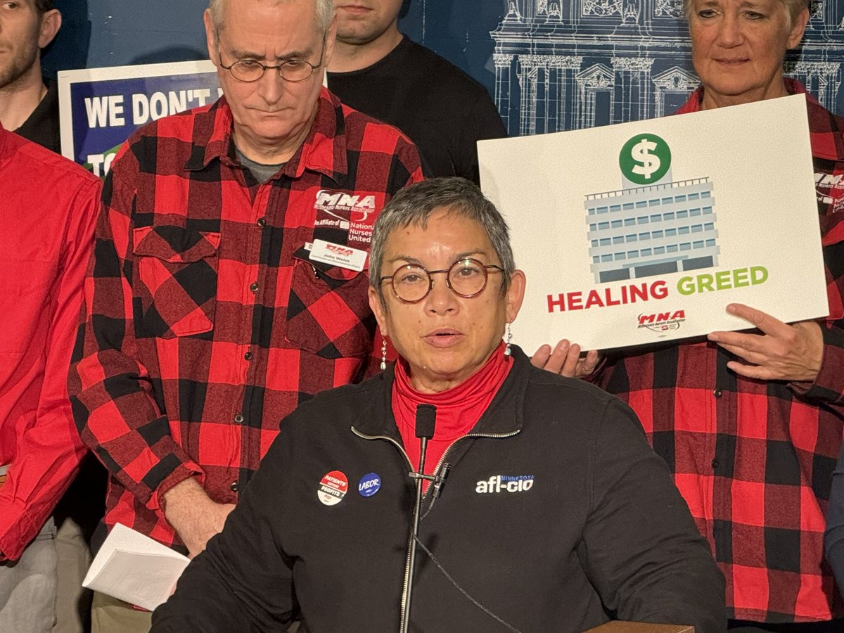 AFSCMEMN5's tweet photo. @MNAFLCIO Bernie Burnham calling out hospital CEO’s corporate greed and retaliatory attacks on workers who sound the alarm on critically low staffing levels 💪🔥 https://t.co/rNVutJKTML