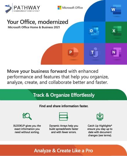 How does a workspace transform with Microsoft Office Home & Business 2021? Find out with this at-a-glance infographic, brought to you by Pathway Communications Group. #ModernWorkspace #PCG stuf.in/bdaqqm