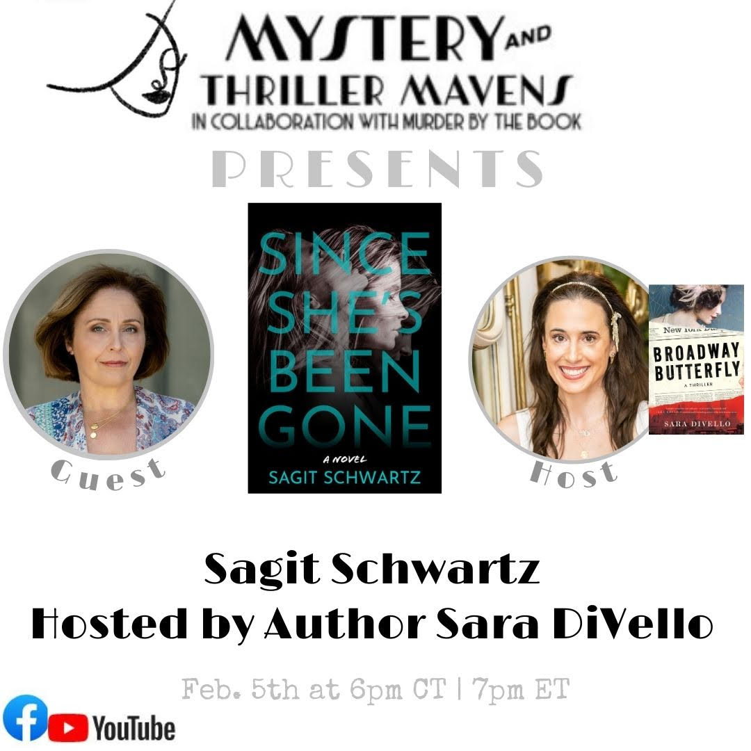 📣Happening TONIGHT at 6 PM CT/7 PM ET, @sagitschwartz will be on @murderbooks's Mystery and Thriller Mavens with @SaraDiVello to discuss Sagit's new novel ⚡SINCE SHE'S BEEN GONE⚡! loom.ly/EVHvaOg