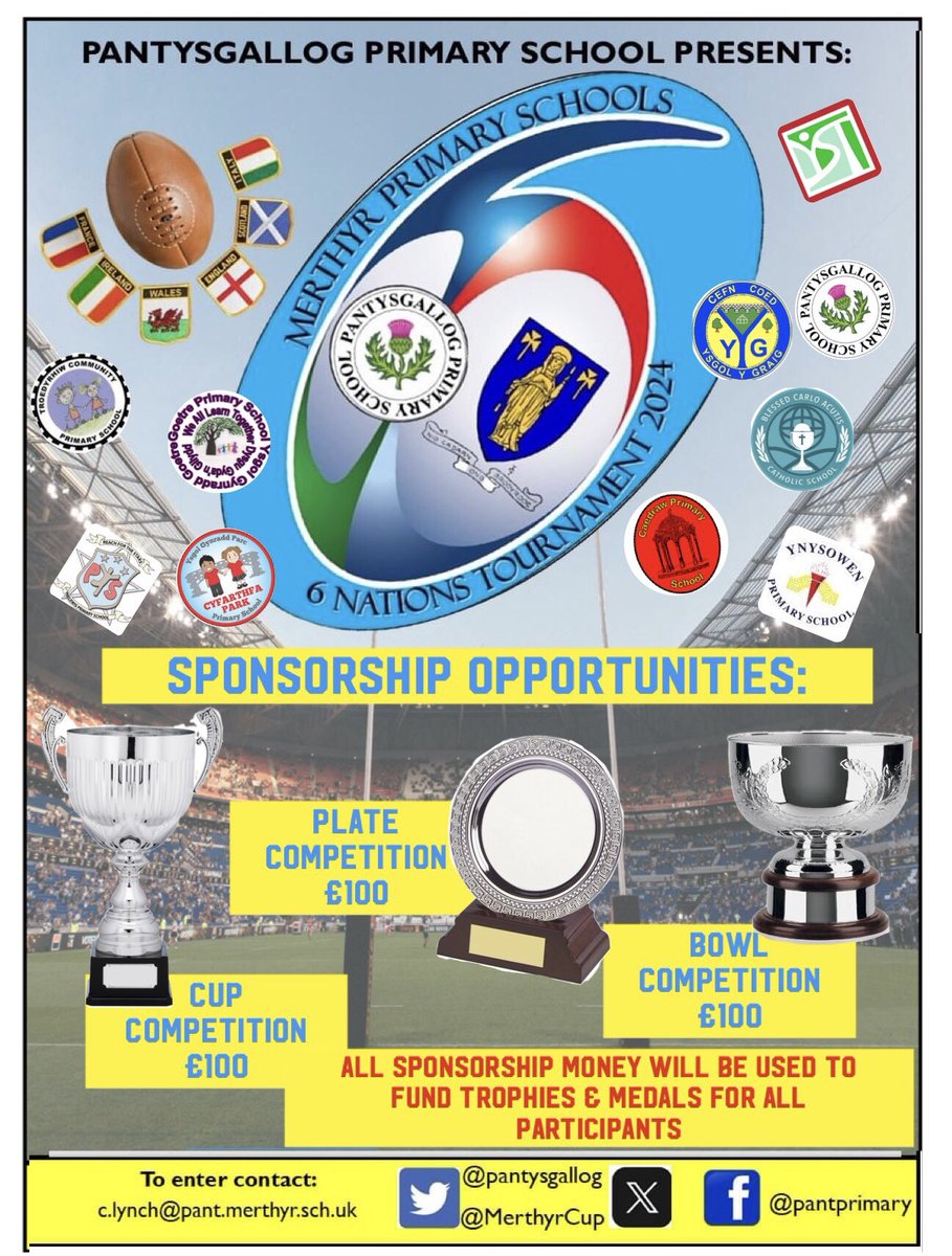 MerthyrCup's tweet photo. 🏉MERTHYR PRIMARY 6 NATIONS RUGBY TOURNAMENT🏉

We are delighted to announce that 10 schools have already signed up to participate in our contact rugby tournament on Fri 23rd Feb @RFCMerthyr 
Still time to register https://t.co/E2x5j3XnBJ https://t.co/kdH162ODBv