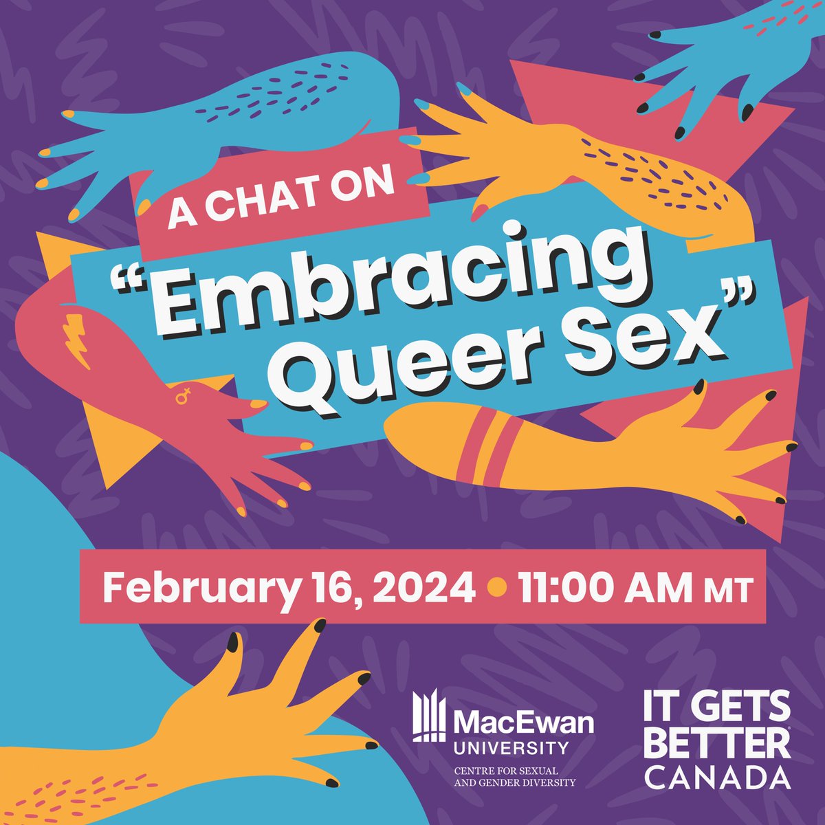 Embracing Queer Sex: A Conversation Celebrating the Queer Sexual Health Journey (for MacEwan students) Feb 16 | 11 a.m. - 12 p.m. Virtual event. Register at us06web.zoom.us/webinar/regist… Part of #HealthyRelationshipsWeek at MacEwan. @MacEwan_OSVPER @ItGetsBetterCA