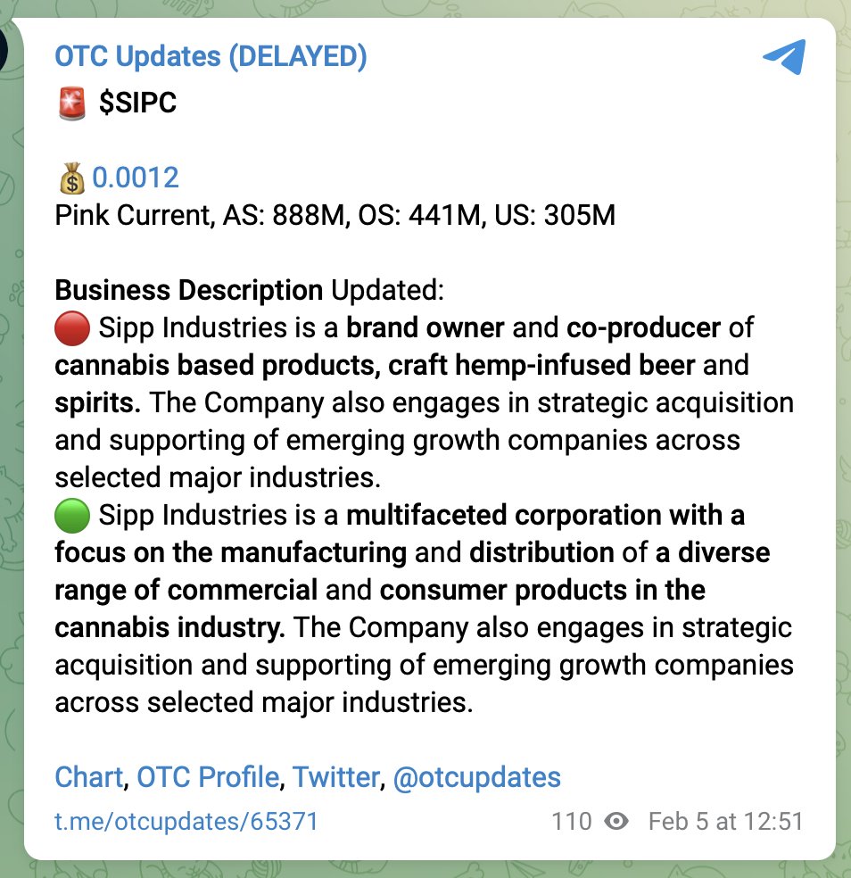 AlanWeedspan's tweet photo. $SIPC updated their OTCM just before the bell. Look who's "multifaceted" now! 🤣 This is a good sign the company is getting to make a move. Share structure still in great shape: 305M float. #cannabis #cannabisnews #cannabisstocks #potstocks #rescheduleit #marijuananews #mjnews https://t.co/mh9wg6b3h2