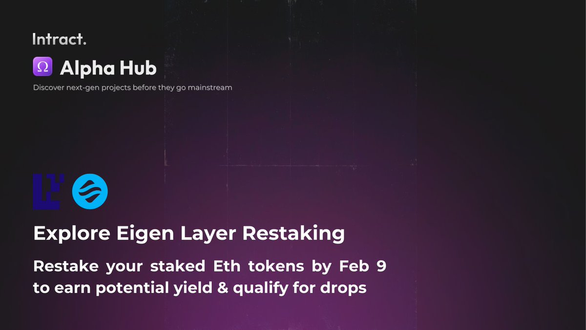 Bantr_fun's tweet image. Become an Eigen Layer Restaker &amp;amp; qualify for drops! 🪄

Join our educational quest to learn about liquid restaking &amp;amp; its transformative potential.

Restake ETH by Feb 9 12 PM PT to position yourself for yields &amp;amp; future drops ☂️

🔗 link.intract.io/WC2wCs