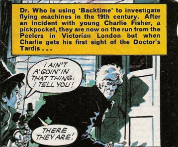 DWUDatabase's tweet photo. The strip starts with “Dr Who is using ‘Backtime’” I think the story title might just mean it is set in the past which is a little disappointing. I do quite like Charlie now he has stopped talking about ducks #DoctorWho #Backtime https://t.co/FCuevO71QT