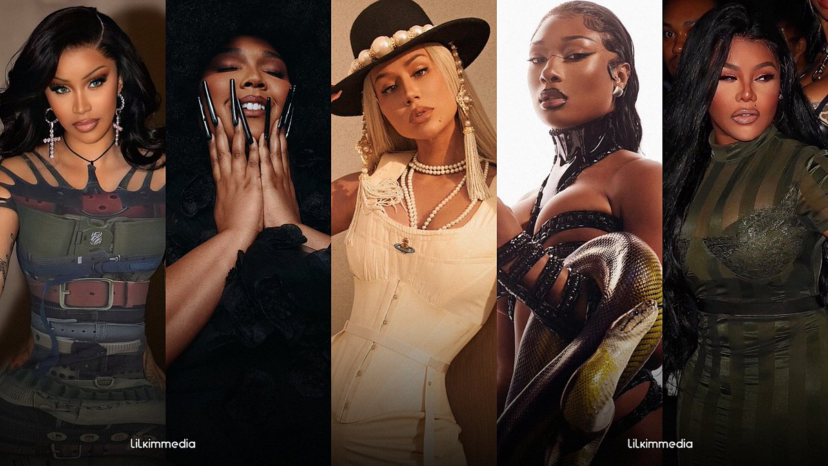 LilKimMedia's tweet photo. Female rappers with the most cumulative weeks at #1 on the Billboard Hot 100:

Cardi B — 16 weeks
Lizzo — 8 weeks
Iggy Azalea — 7 weeks
Megan Thee Stallion — 6 weeks
Lil’ Kim — 5 weeks https://t.co/7XW3AoKgnZ