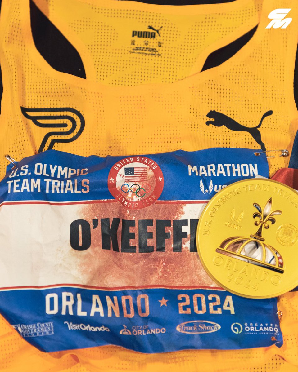 Hang it in the Louvre! 🖼️ An up close look at Fiona O’Keeffe’s singlet from the 2024 U.S. Olympic Marathon Trials. The blood on the bib was from an energy gel that she had tucked into her top that caused some chafing. #MarathonTrials24