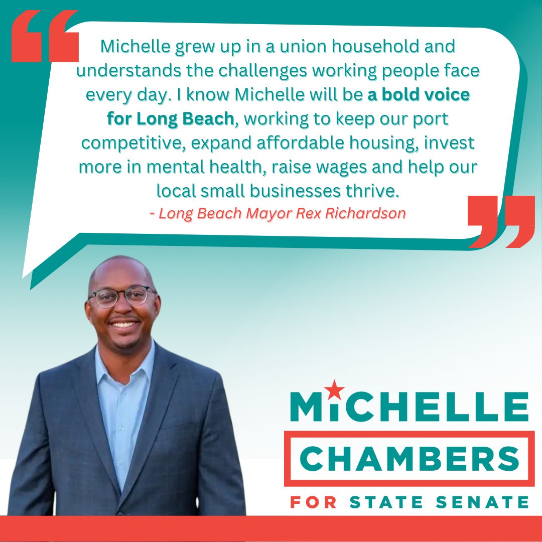 Thank you @RexRichardson for your endorsement of our campaign in #SD35! Your leadership for the people of Long Beach is a powerful model and I look forward to partnering to deliver for working families. #TeamChambers