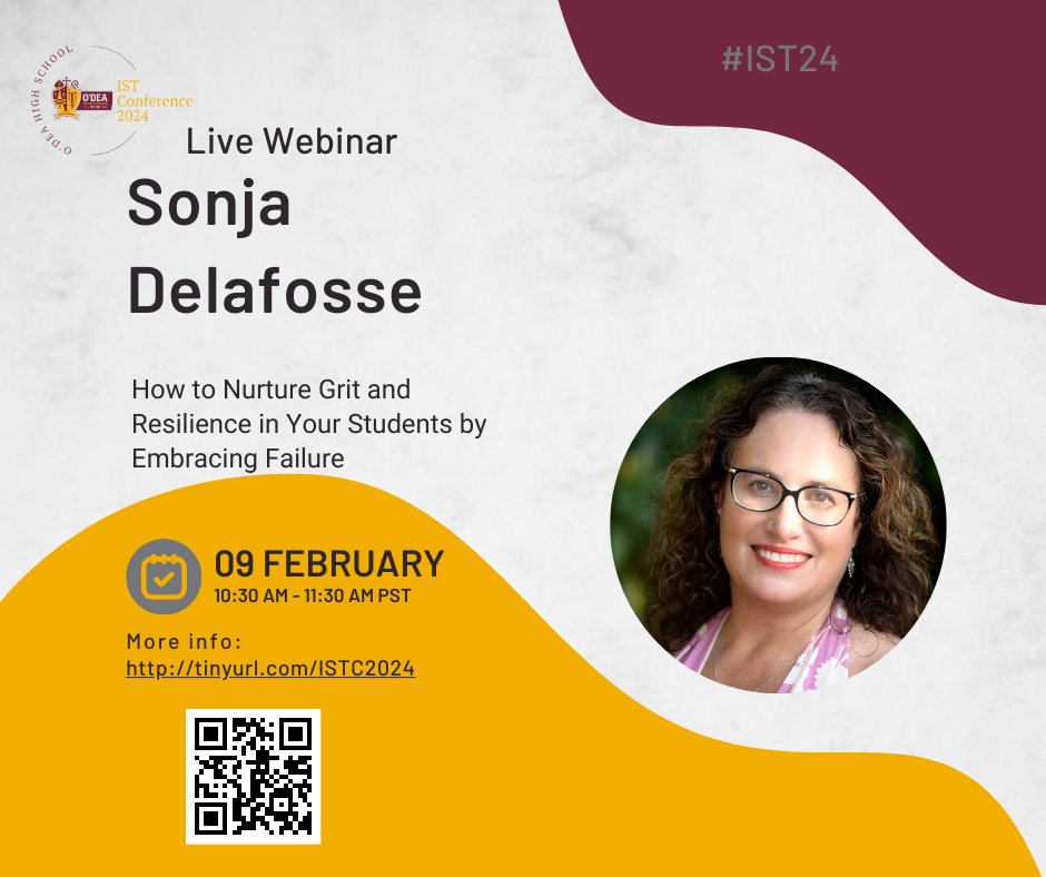 OlingerDavid's tweet image. 📢 Transform failure into resilience in your classroom! Join @sdelafosse to learn how. #EducatorGrowth #StudentSuccess

🗓️ Feb 9, 10:30 AM PST 🔗 Register: bit.ly/47Eckf2  

#TeachingMindset #SELinSchools #IST24