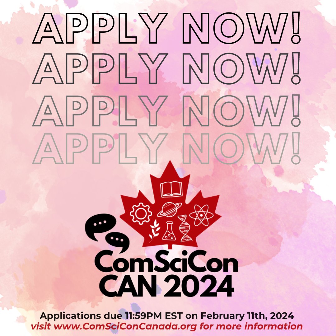Only 1 week left to apply to ComSciConCAN 2024! We're so excited to announce our amazing lineup of experts and agenda for the weekend!

Apply now so you don't miss out on this exciting opportunity to network with, and learn from, some of Canada's leading science communicators!