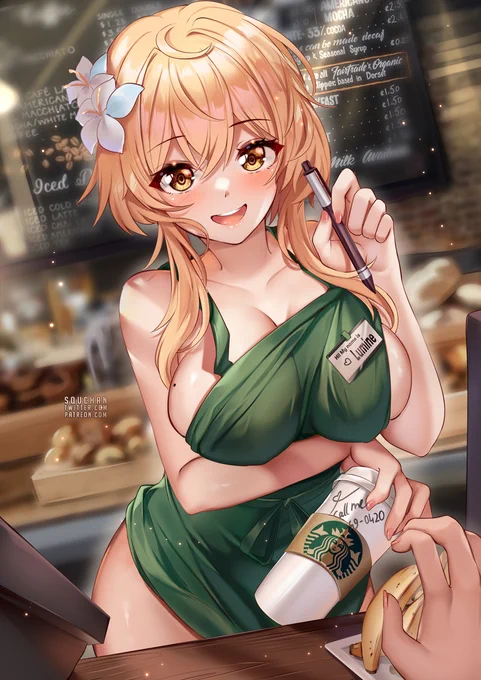 Who else would you like to see as a barista next? #原神 #Genshinlmpact #Lumine 