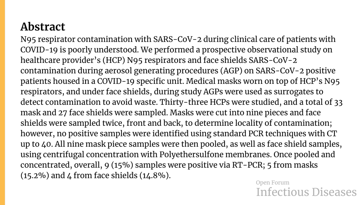 Healthcare Provider N95 Respirator Contamination Worn Behind Face Shields with SARS-CoV-2 during Routine Clinical Care of Patients with COVID-19

✅ Just Accepted
🔓 Open Access
🔗 bit.ly/3Osh8gW