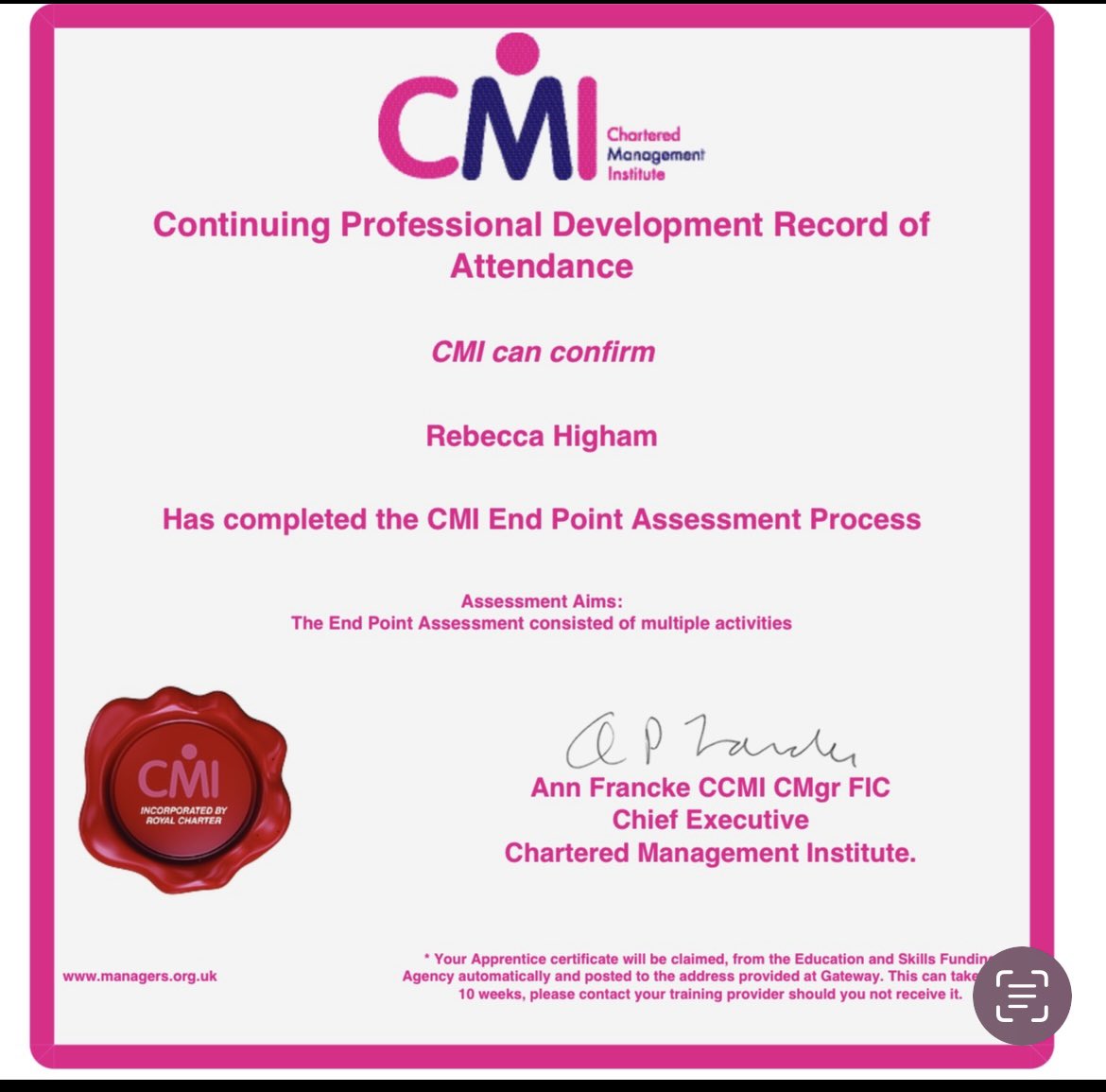 rebeccahigham's tweet photo. #NAW2024 
Thanks to @ApprenticeLSCFT I am registered with the Chartered Managers Institute and in two years will (hopefully) be registered with the ILM. 
Feel lucky to have such great support and have these opportunities. 
@ManchesterUniv @WeAreLSCFT #andersonSLA https://t.co/K7uLTyJ1Kr