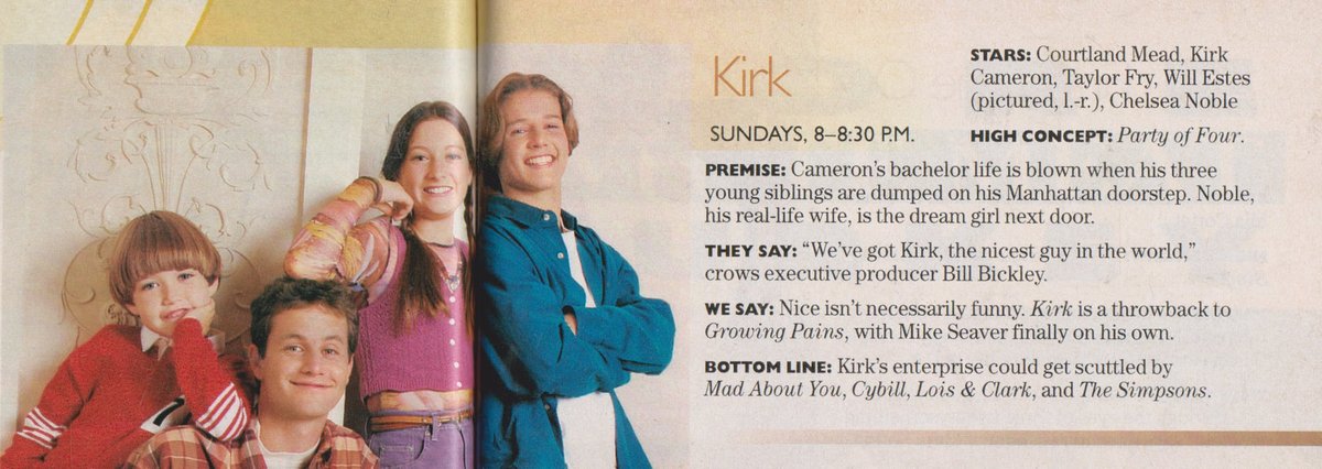 KIRK. 1995. 

Courtland Mead, Kirk Cameron, Taylor Fry, Will Estes, Chelsea Noble. #Kirk #TVGuide