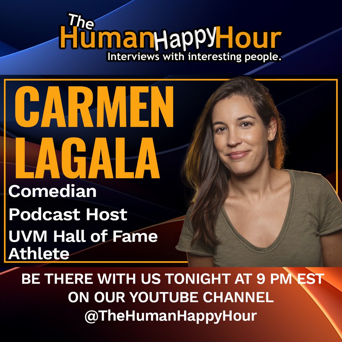 Tonight at 9 PM EST: Don't miss Carmen Lagala on the Human Happy Hour Podcast with Jayson Argento & Rena Goldman! 🌟 👉youtube.com/@TheHumanHappy… #HumanHappyHour #CarmenLagala #ComedyNight #LivePodcast #Subscribe @CarmenLagala @rena_writes @alexgrantmtb