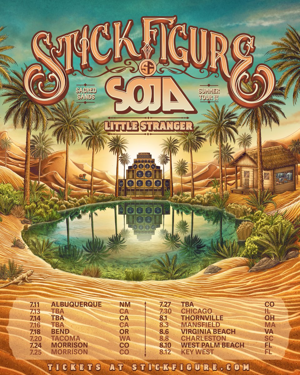 We’re hitting the road this summer bringing the party to a city near you on the SACRED SANDS TOUR 2024 with our friends @SOJALive & @LittleStrng3r! 🐪🏝️ Artist pre-sale tickets available tomorrow at 10am PST at stickfigure.com. Pre-sale code SACREDSANDS