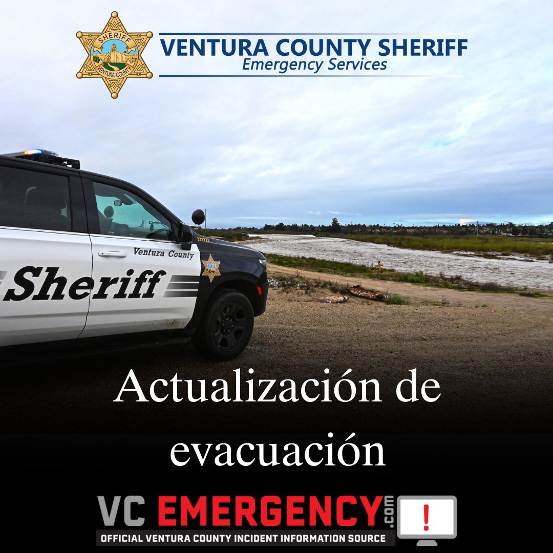 VENTURASHERIFF's tweet image. Evacuations lifted in Ventura County after storms. Full details at vcemergency.com.
...
Se suspendieron las evacuaciones en el condado de Ventura después de las tormentas. Visite .
@countyventura @VCFD_PIO 
#VCSheriff #VCOES