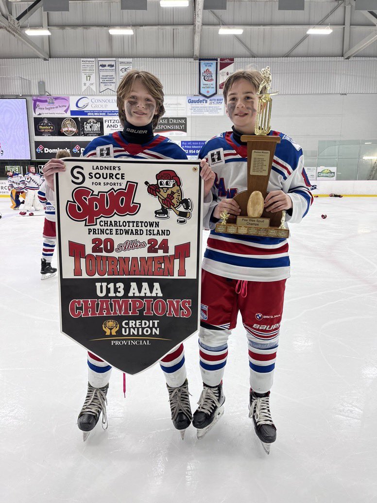 Congrats to <a href="/EasternRangers/">Eastern Rangers - 2024 Spud & DJHL Champs!!</a> @hitmenu13 <a href="/U13AAAREDWINGS/">Eastern Red Wings - 2024 Provincial Champs!!</a> on a fine @HkyNL @DJHLnews showing <a href="/CMHASpud/">Ladner's Source for Sports Spud Hockey Tournament</a> ! Sticktaps to #AMHAAlumni Tom Clarke and Simon Hubley on the championship!