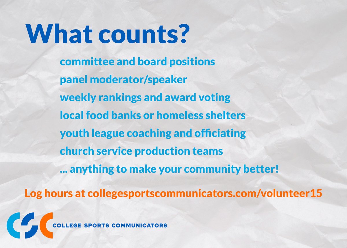 lizwac07's tweet photo. Hello @CollSportsComm  friends 👋
This is your monthly reminder to log your #Volunteer15 hours! Did you lend over the holidays? Our goal is 13,000 this year and we have a long way to go! 
🔗 https://t.co/w4AMXNGTDL https://t.co/9kX2GjxxSB