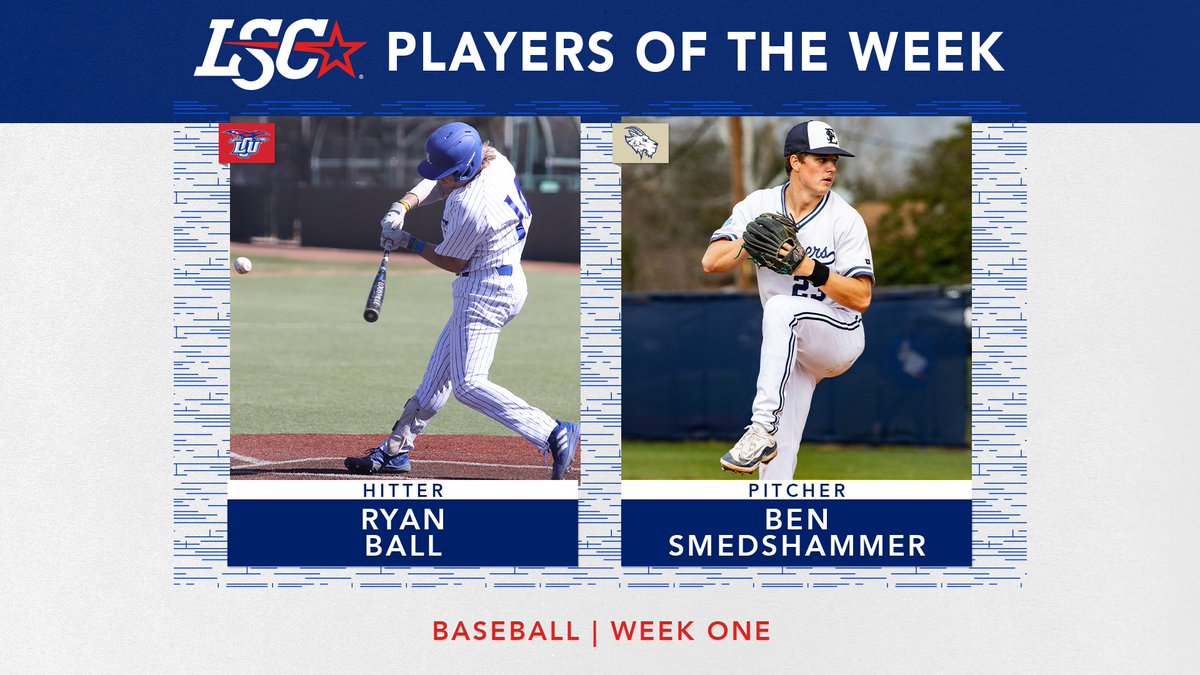 #LSCbase Players of the Week ⚾️

Hitter: Ryan Ball, <a href="/LCUCHAPS/">LCU Chaparrals</a> 

Pitcher: Ben Smedshammer, <a href="/SEUAthletics/">St. Edward's Hilltoppers</a> 

🔗 bit.ly/3HUDlAp

#D2bsb