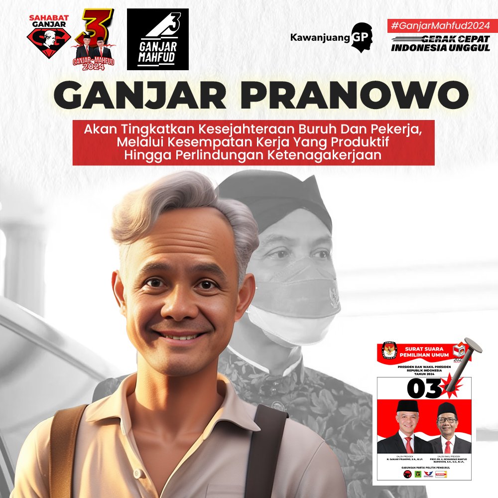 KalselForGanjar's tweet photo. Sejahterakan buruh dan pekerja di Indonesia

#YakinPilihGanjar King Charles It is DEAD Tasya Farasya Konami William Congratulations Taehyung Merangkul Sushi Tei Ketua KPU DKPP Selen Ketua MK Jepang Tidur Giselle Fedi Nuril https://t.co/am1uwOe6wJ
