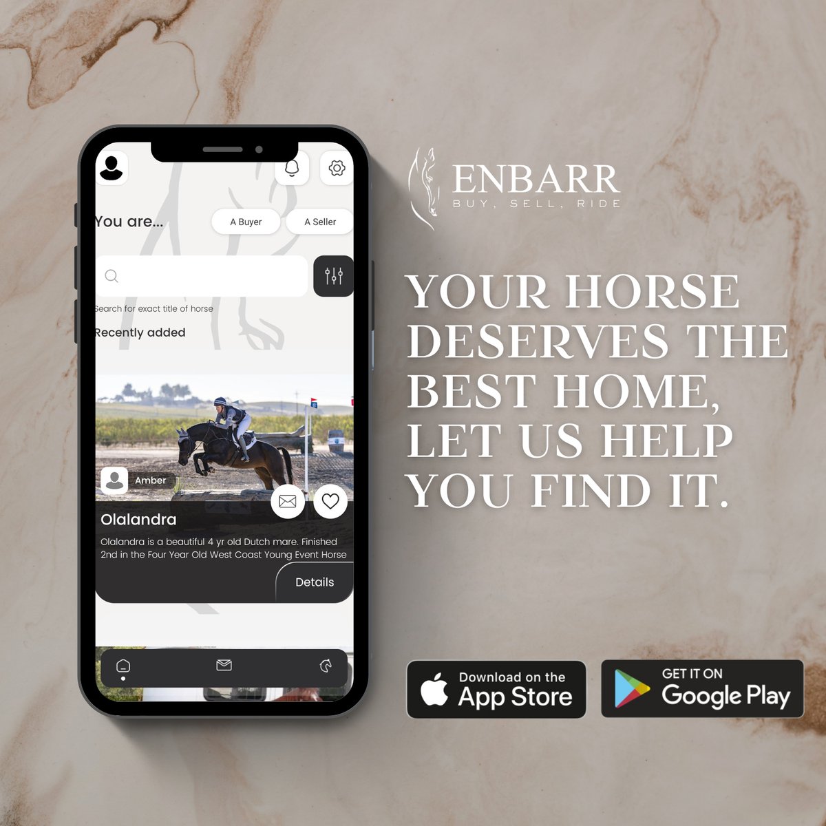 EnbarrApp's tweet photo. We understand the importance of finding the best home for your horse. 

With our user-friendly app, we make the process of connecting with responsible and caring horse owners a breeze.

🧲 Download ENBARR now!

#ENBARR #HorsesForSale #HorseMarketplace #CAHorses  #HorseForSaleCA https://t.co/1LK5UyhPDa