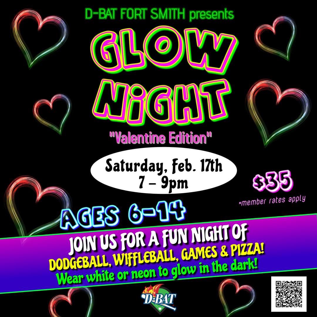 💕Glow Night is back, just in time for Valentine's Day Weekend! 💕 Saturday night, Feb. 17th drop the kids off at D-BAT and go celebrate Valentine's Day.  We'll have pizza, games and lots of fun.  Take a night off and enjoy some alone time on us! 

app.dbathub.com/customers/141-…