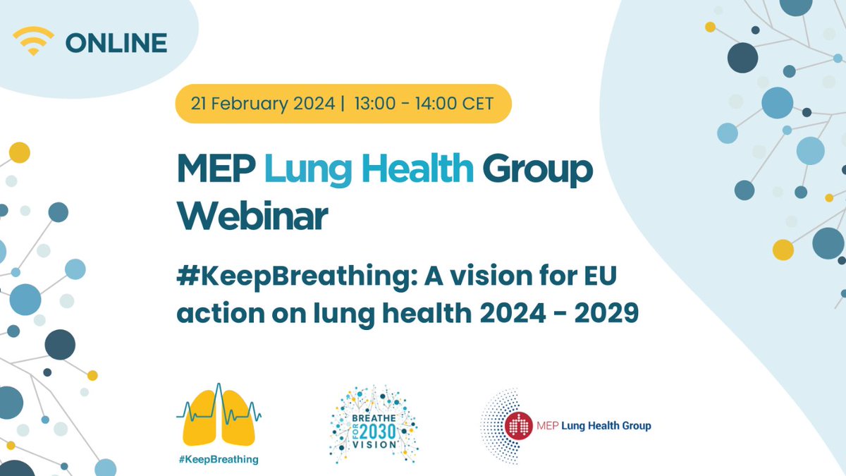 #KeepBreathing: A vision for EU action on lung health 2024-2029 Online Event | 21st February | 13:00-14:00 CET For more information & registration visit: bit.ly/3HUDnIx @EuroLungHealth #KeepBreathing #lunghealth