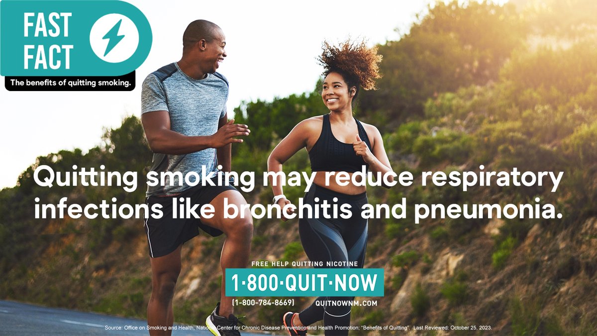 quitnownm's tweet photo. Don’t let #nicotine slow you down! Quitting #smoking is one of the most important actions people who smoke can take to reduce their risk for respiratory diseases. 

Source: https://t.co/QNtrhFHkPG

#smokefree #vapefree https://t.co/fS7G03acT3