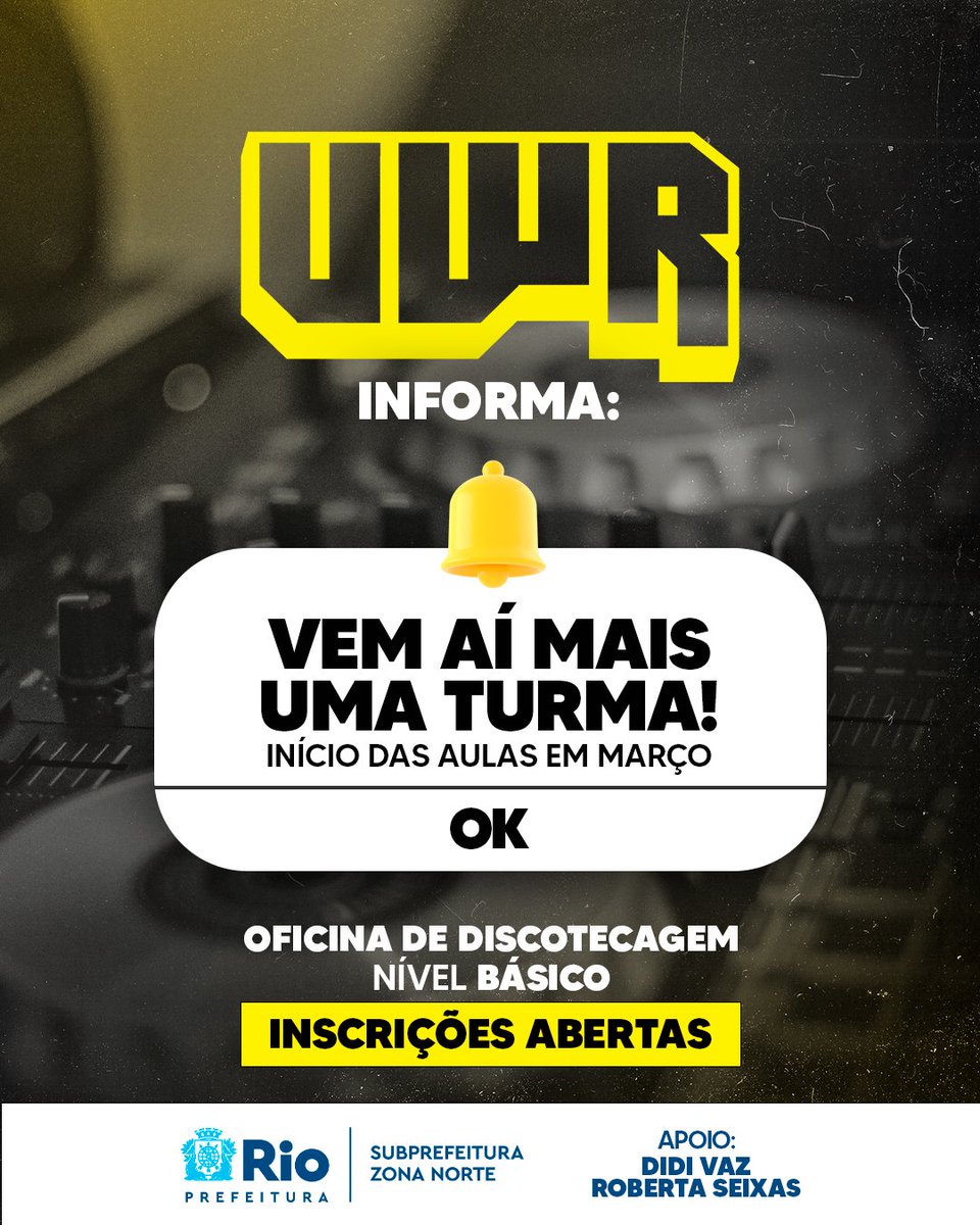 As inscrições para a 18º Turma de nível Básico de Discotecagem da Urban Work The Responsa já estão abertas!🗣️ Link na BIO!