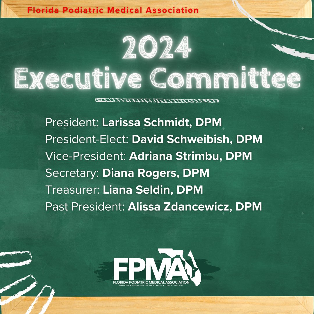 FPMAtweets's tweet photo. The 2024 Executive Committee of the Florida Podiatric Medical Association. Congratulations to everyone who will be serving on the committee this year! #NewExecutivecommittee #NewPresident #Podiatry #2024 https://t.co/05sxXL2H8W