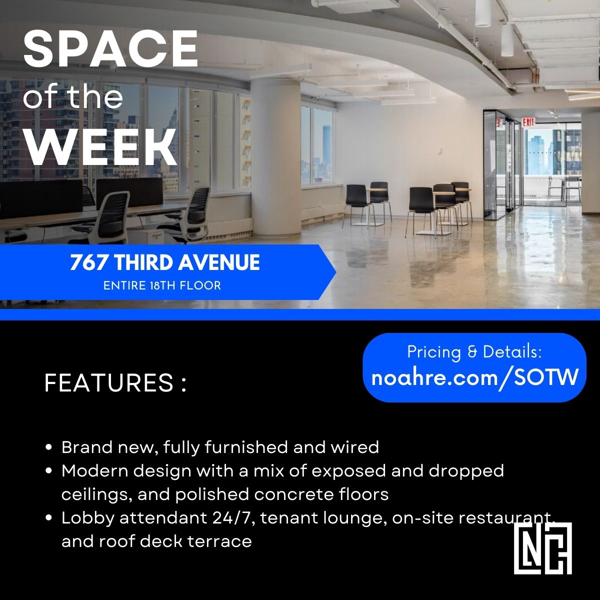 noahofficespace's tweet photo. You'll have the entire 18th Floor to yourself! This large space is brand new, modern, and fully furnished. 

The only thing missing is...YOU! ⤵️
https://t.co/yZHjvmHFV6

#cre #officespace #nyc #newyorkcity https://t.co/ObvqubWZeI